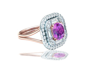 2 Carat Pinkish Purple Sapphire and Diamond Cocktail Ring