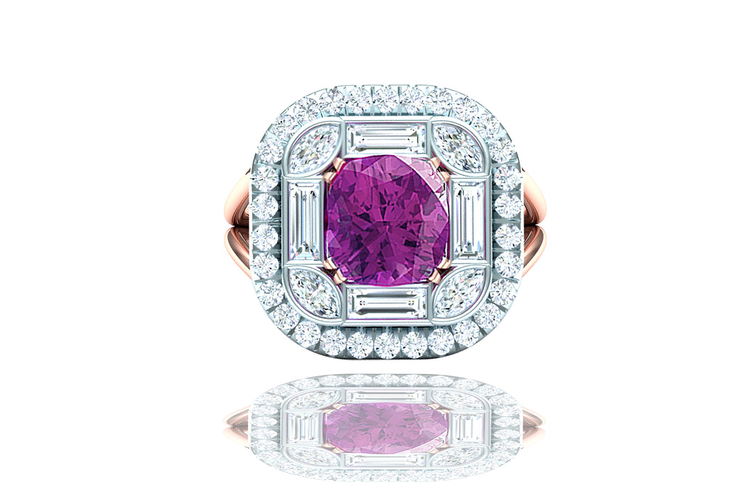 2 Carat Pinkish Purple Sapphire and Diamond Cocktail Ring