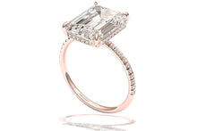 Load image into Gallery viewer, 5 Carat M -VS1 GIA Certified Emerald Cut Engagement Ring 18 Karat Rose Gold