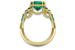 6 Carat Emerald and Yellow Diamond Ring