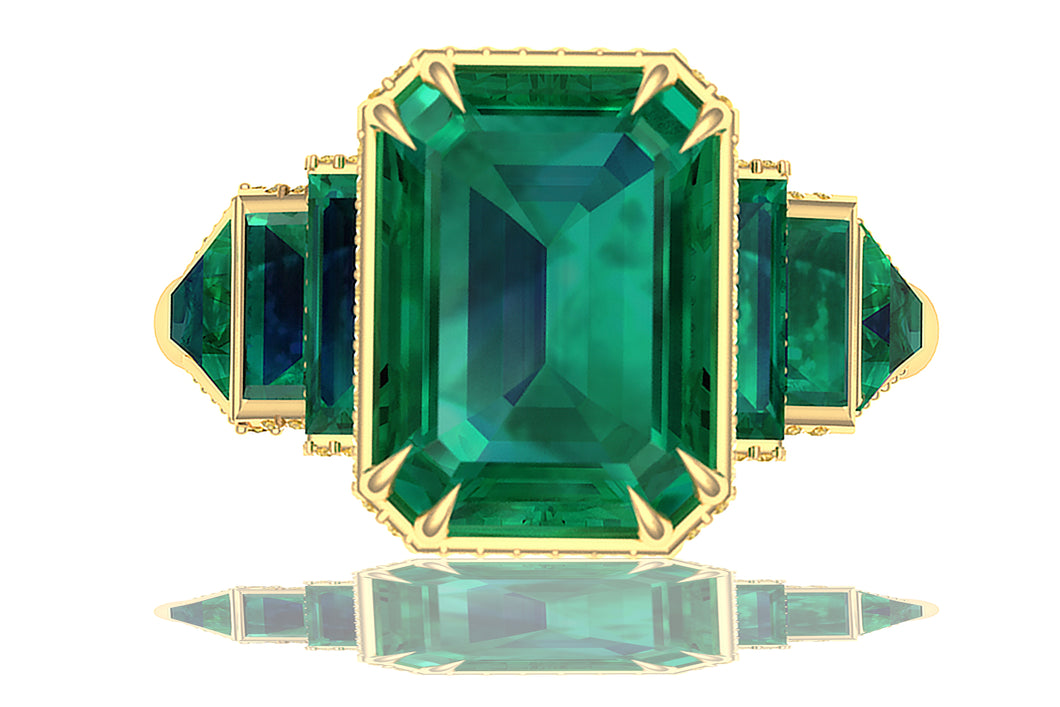 6 Carat Emerald and Yellow Diamond Ring