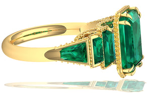 6 Carat Emerald and Yellow Diamond Ring