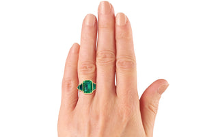 6 Carat Emerald and Yellow Diamond Ring