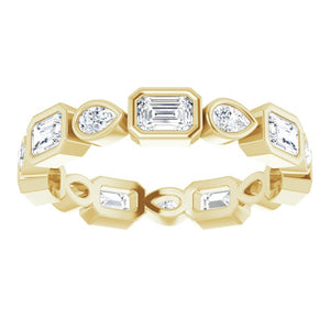 Emerald Cut and Pear Diamond Wedding Band Yellow Gold