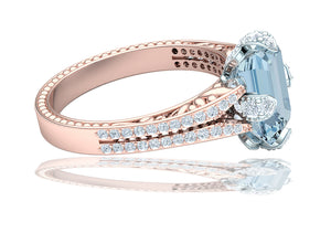 2 Carat Aquamarine and Diamond Rose Gold Ring