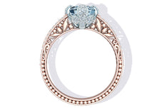 Load image into Gallery viewer, 2 Carat Aquamarine and Diamond Rose Gold Ring