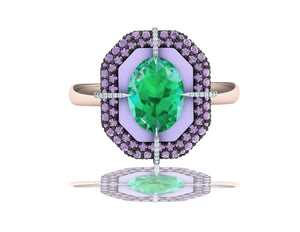 1 Carat Zambian Emerald and Purple Sapphire Cocktail Ring