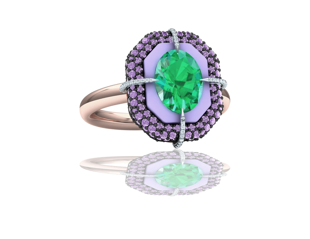 1 Carat Zambian Emerald and Purple Sapphire Cocktail Ring