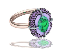 1 Carat Zambian Emerald and Purple Sapphire Cocktail Ring