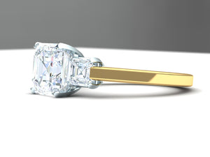 GIA Certified 2.30 Carat D-VS2 Asscher Three-Stone Ring