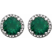 Load image into Gallery viewer, .50ctw Emerald and Diamond Halo Earrings