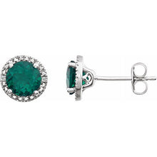 Load image into Gallery viewer, .50ctw Emerald and Diamond Halo Earrings