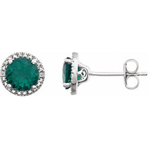 .50ctw Emerald and Diamond Halo Earrings