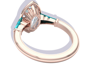 1.4 Carat Marquise Diamond and Turquoise Rose Gold Engagement Ring