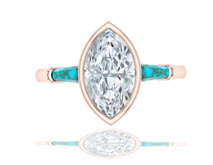 1.4 Carat Marquise Diamond and Turquoise Rose Gold Engagement Ring