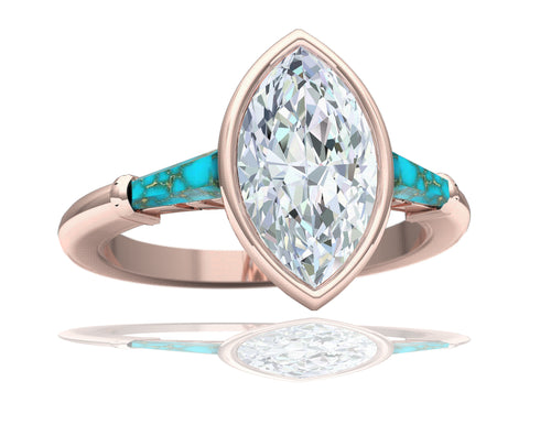 1.4 Carat Marquise Diamond and Turquoise Rose Gold Engagement Ring