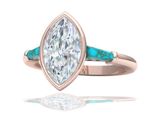 1.4 Carat Marquise Diamond and Turquoise Rose Gold Engagement Ring