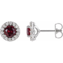 Load image into Gallery viewer, .90 ctw Ruby and Diamond Halo Earrings