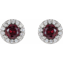 Load image into Gallery viewer, .90 ctw Ruby and Diamond Halo Earrings