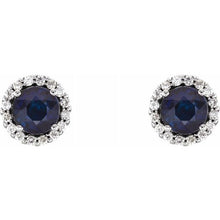 Load image into Gallery viewer, .50ctw Sapphire and Diamond Halo Earrings