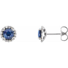 Load image into Gallery viewer, .50ctw Sapphire and Diamond Halo Earrings